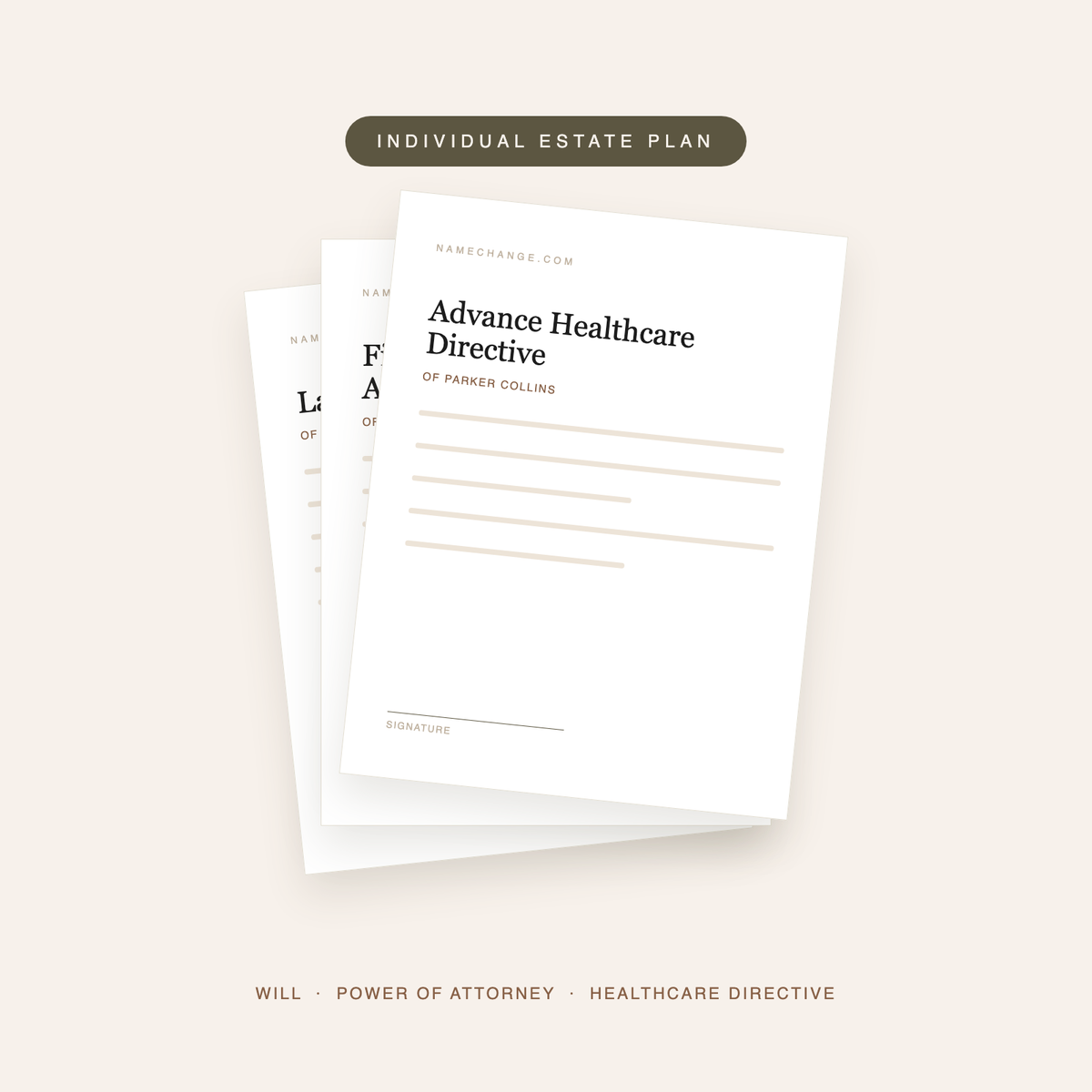 Individual Will and Estate Plan: will, power of attorney and healthcare directive